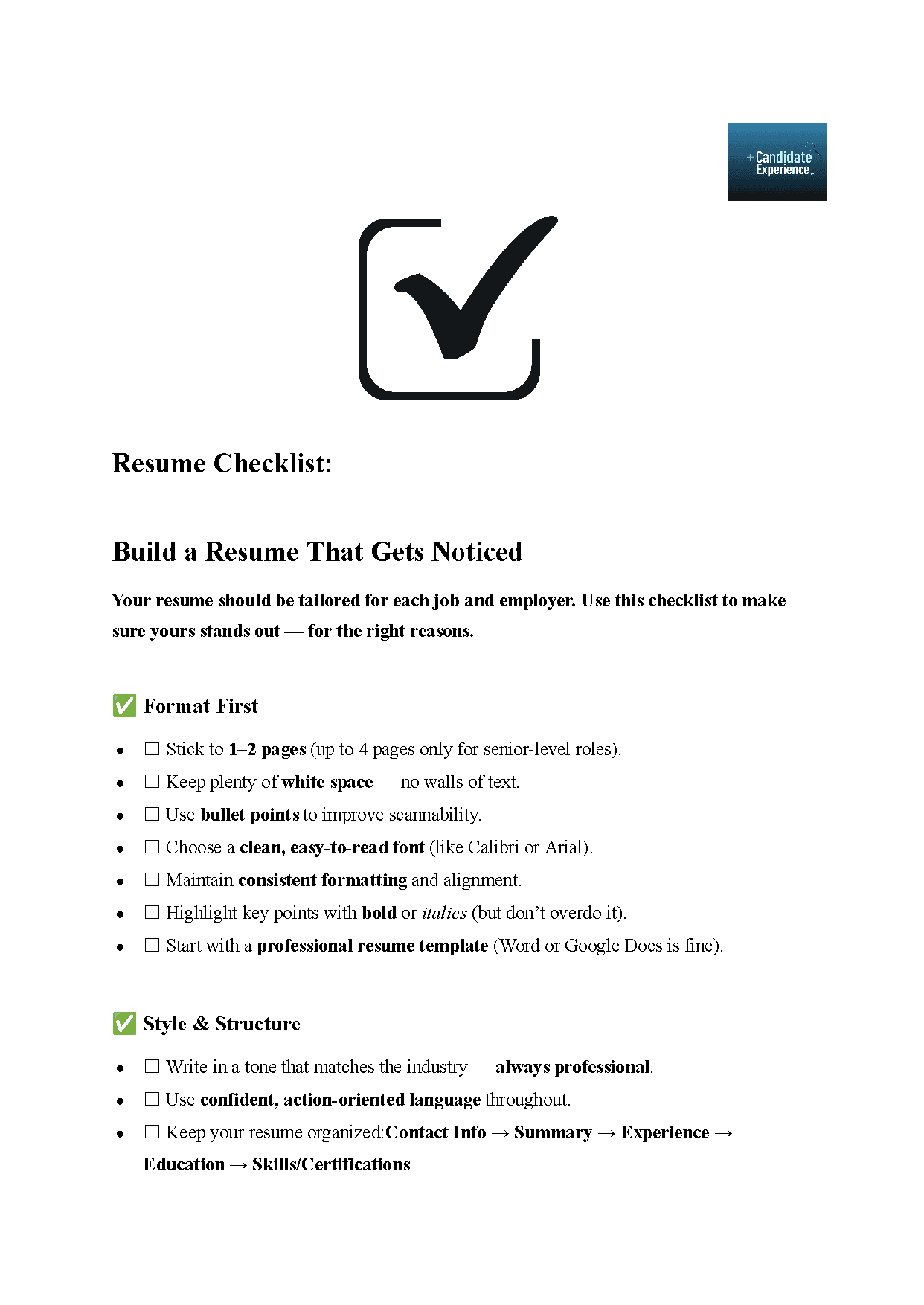 Resume Checklist - Page 1