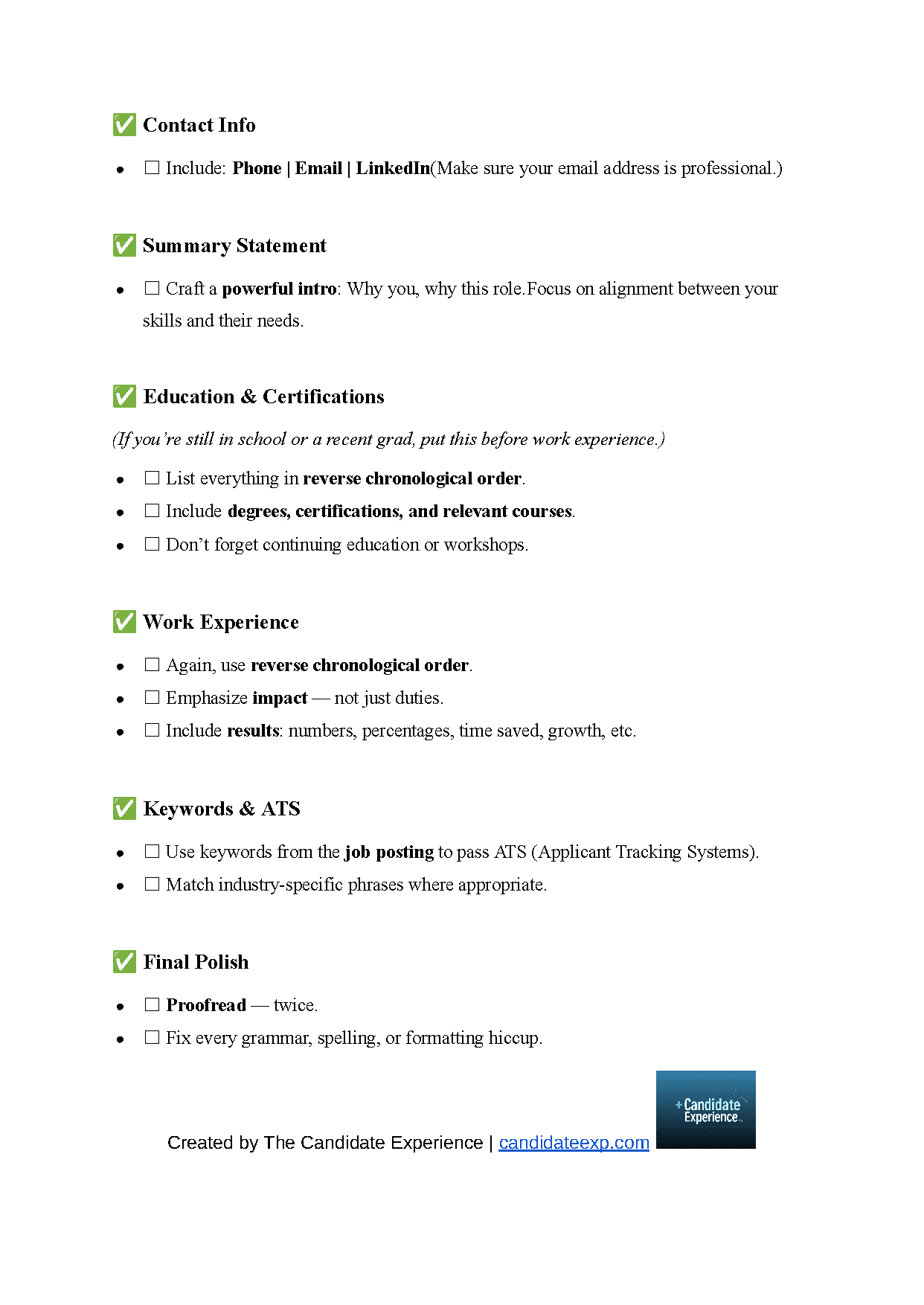 Resume Checklist - Page 2