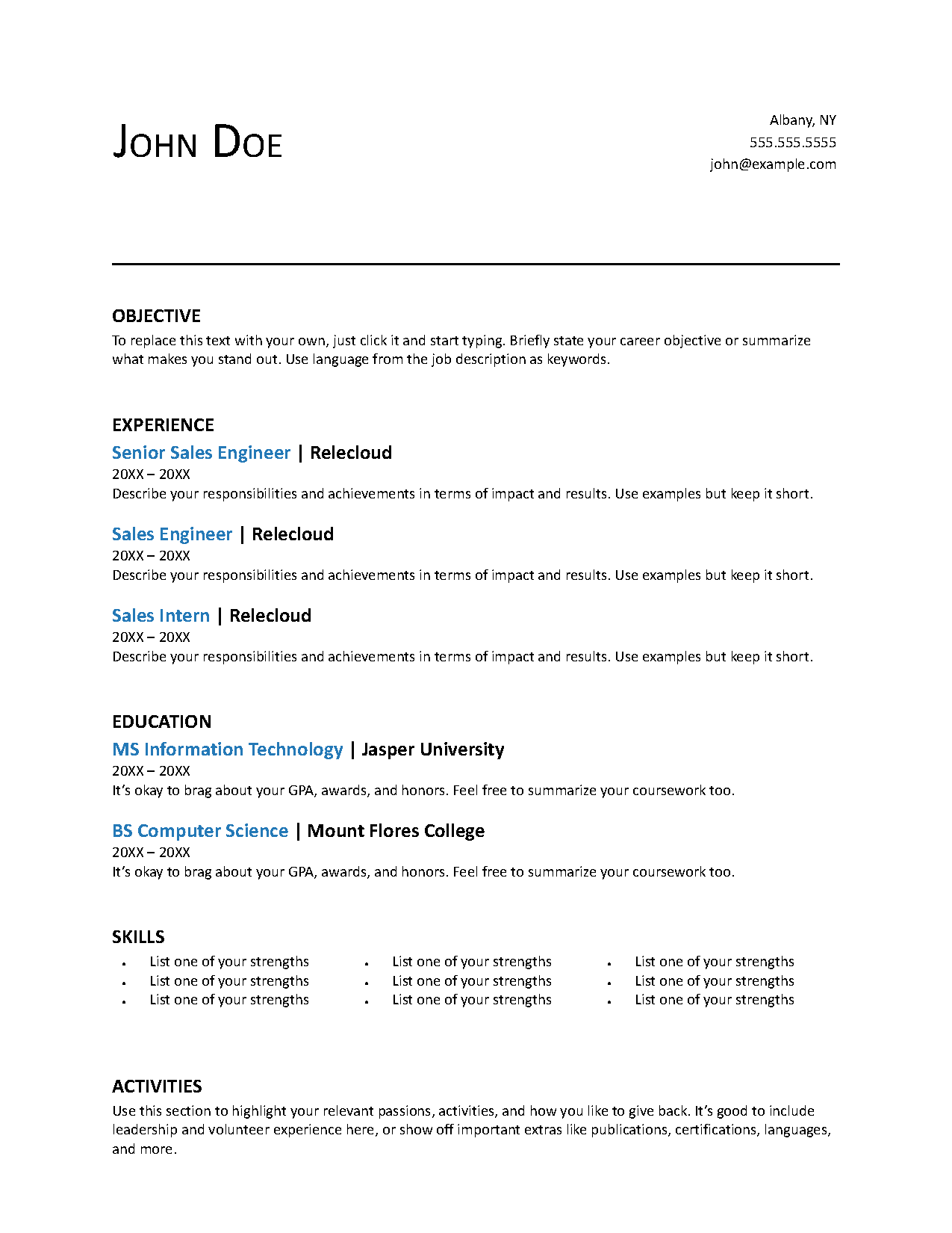 Classic Sales Resume Template