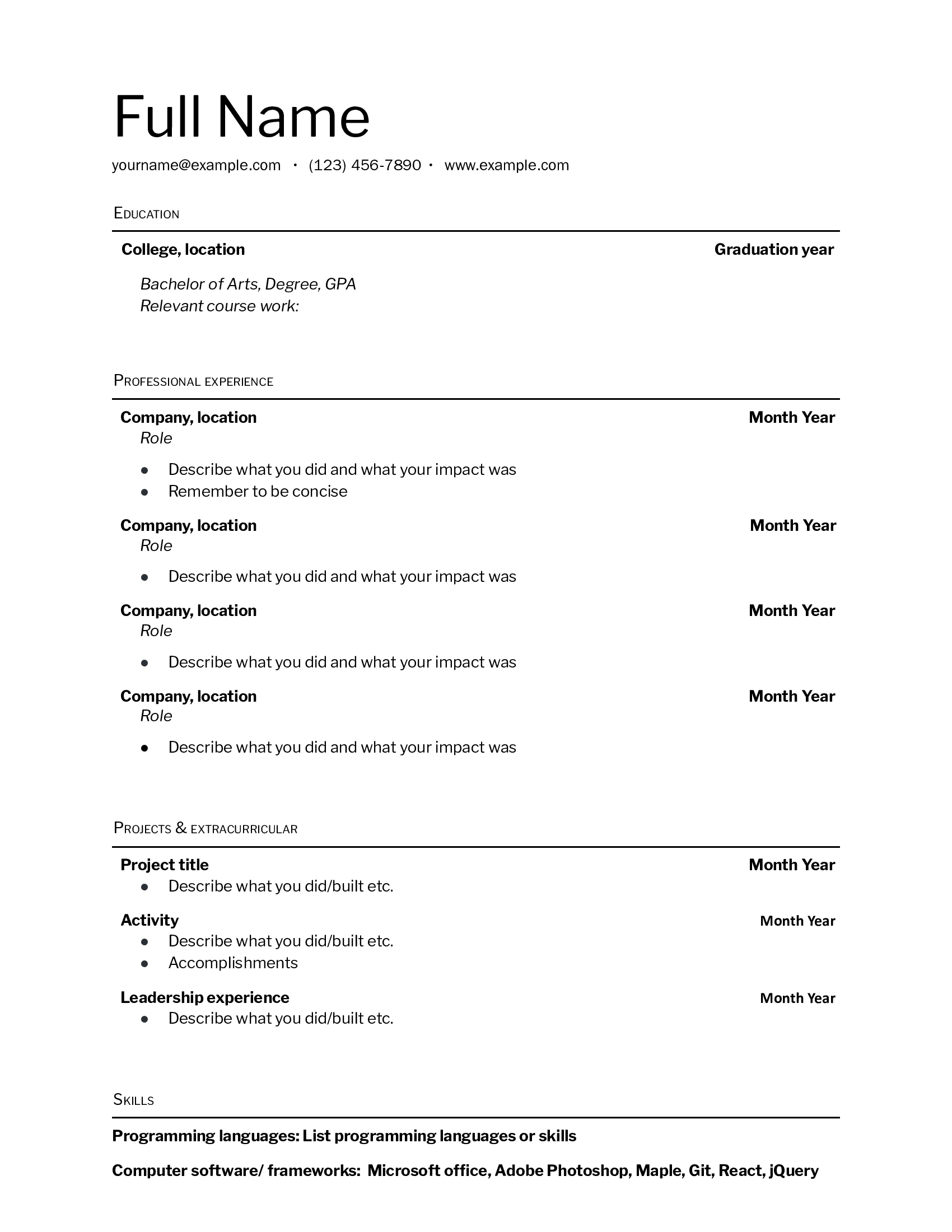 Basic Professional Resume